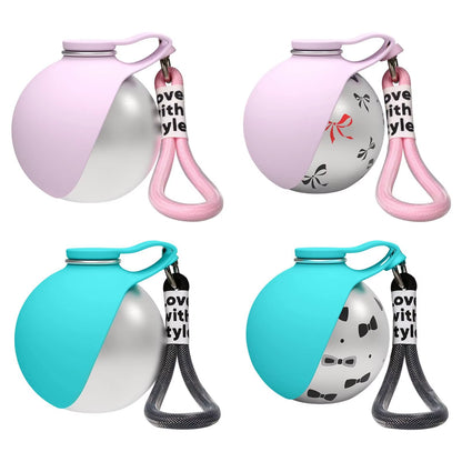 304 Stainless Steel Water Kettle round Outdoor Water Cup with Lanyard Hook Foldable Silicone Dog Bowl Portable Travel Pet Feedin